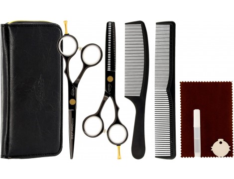 GEPARD zestaw fryzjerski degażówki i nożyczki praworęczne 5,5 + futerał grzebienie, BLAKOS fryzjerskie do strzyżenia włosów do salonu linia Superior