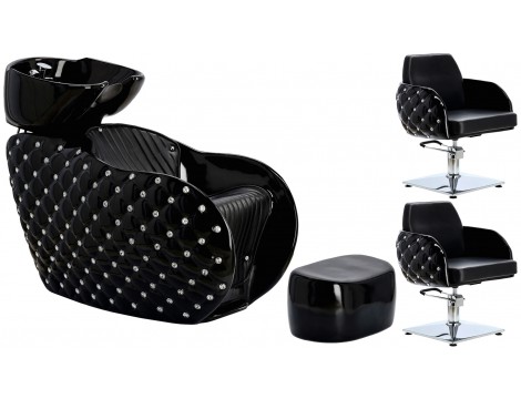 Zestaw myjnia fryzjerska i 2 x fotel fryzjerski hydrauliczny obrotowy do salonu fryzjerskiego myjka misa ceramiczna armatura bateria słuchawka