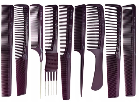 Zestaw grzebieni fryzjerskich fioletowych karbonowych 9 sztuk + futerał