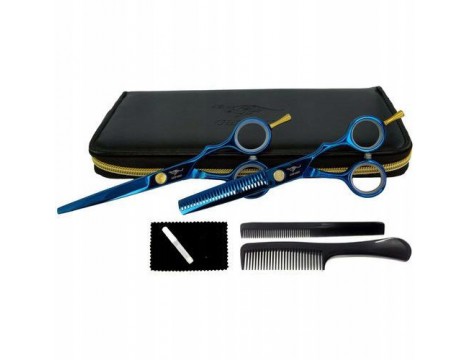 GEPARD zestaw fryzjerski degażówki i nożyczki praworęczne 6,0 + futerał grzebienie, BLUOS fryzjerskie do strzyżenia włosów do salonu linia Superior