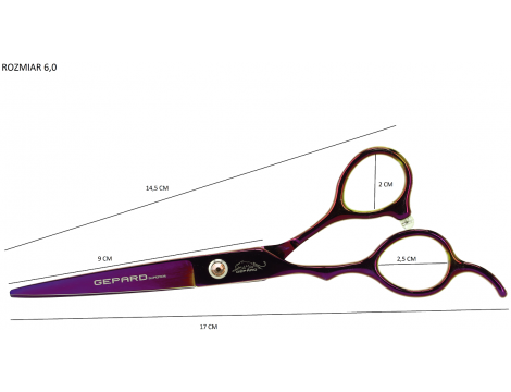 GEPARD Nożyczki leworęczne 6,0 Purple Dragon offset fryzjerskie do strzyżenia włosów do salonu linia Superior - 4