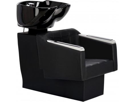 Pikos Zestaw czarny myjnia fryzjerska i 2 x fotel fryzjerski hydrauliczny obrotowy do salonu fryzjerskiego myjka ruchoma misa ceramiczna armatura bateria słuchawka - 2