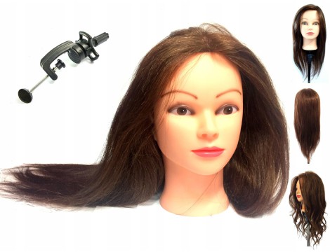 Główka głowa fryzjerska damska treningowa 55cm włos naturalny uchwyt