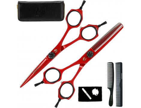 WOLF zestaw fryzjerski degażówki i nożyczki praworęczne 5,5 + futerał grzebienie fryzjerskie do strzyżenia włosów do salonu linia Superior