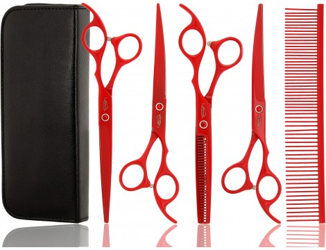 GEPARD zestaw fryzjerski degażówki 6,5 + 2x nożyczki + nożyczki gięte praworęczne groomerskie 7,0 + futerał + stalowy grzebień fryzjerski do strzyżenia włosów do salonu Superior