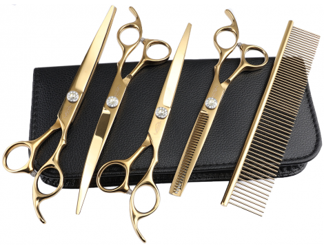 GEPARD zestaw fryzjerski degażówki  6,5 + 2 x nożyczki + nożyczki gięte praworęczne groomerskie 7,0 + futerał + stalowy grzebień fryzjerski do strzyżenia włosów do salonu