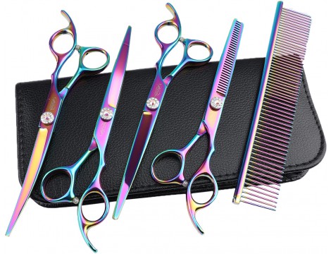 GEPARD zestaw fryzjerski degażówki 6,5 + 2 x nożyczki + nożyczki gięte praworęczne groomerskie 7,0 + futerał + stalowy grzebień fryzjerski do strzyżenia włosów do salonu