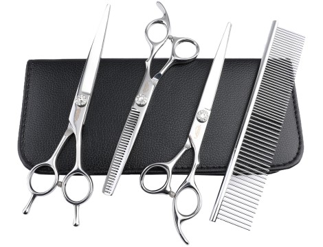 GEPARD zestaw fryzjerski degażówki i nożyczki + nożyczki gięte w górę praworęczne groomerskie 7,0 + futerał stalowy grzebień do strzyżenia włosów do salonu z serii Superior