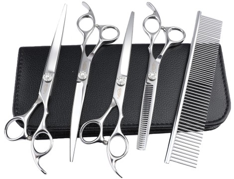 GEPARD zestaw fryzjerski degażówki 6,5 + 2 x nożyczki + nożyczki gięte praworęczne groomerskie 7,0 + futerał + stalowy grzebień fryzjerski do strzyżenia włosów do salonu