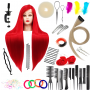 Zestaw główka treningowa Ilsa 80 Red, włos syntetyczny + 80 akcesoriów + uchwyt, fryzjerska do czesania, głowa do ćwiczeń