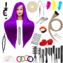 Zestaw główka treningowa Ilsa 80 Purple, włos syntetyczny + 80 akcesoriów + uchwyt, fryzjerska do czesania, głowa do ćwiczeń
