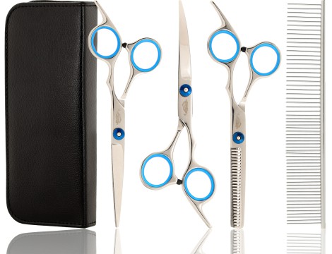 GEPARD zestaw fryzjerski degażówki nożyczki nożyczki gięte groomerskie 3,5 + futerał + stalowy grzebień fryzjerski do strzyżenia włosów do salonu