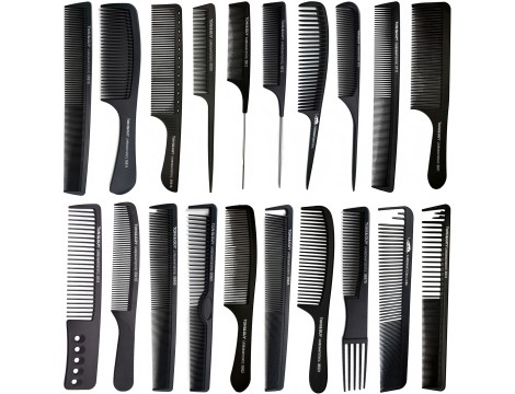 Zestaw grzebieni fryzjerskich do strzyżenia włosów 20 sztuk karbonowe czarne