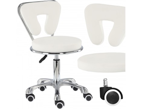 Taboret kosmetyczny krzesło z oparciem biały