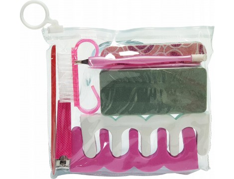 Zestaw akcesoriów do manicure separator pilnik cążki radełko różowy