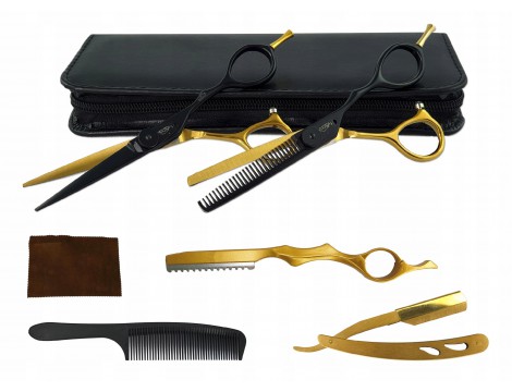 Zestaw nożyczki fryzjerskie + degażówki 5.5" Black Gold + akcesoria