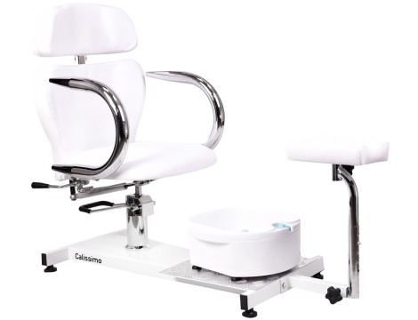 Fotel kosmetyczny do pedicure Prestiż odchylany z masażerem stóp do salonu spa biały